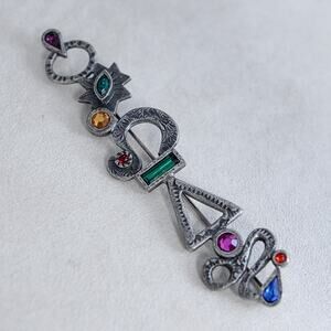 Vintage Patricia Locke Bar Artisan Brooch Multicolor Crystals Makers Mark Pin